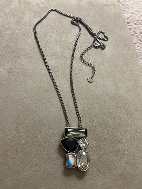 Touchstone Swarovski Crystal Pendant Necklace - Silver Tone Chain